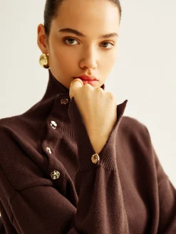 Hot Turtleneck Asymmetrical Button Sweater Sweater Tops|Sweaters & Cardigans