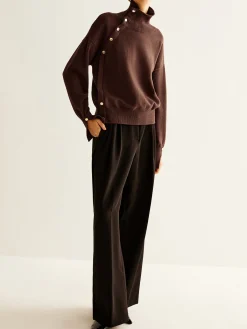 Hot Turtleneck Asymmetrical Button Sweater Sweater Tops|Sweaters & Cardigans