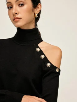 Discount Turtleneck Asymmetrical One Shoulder Sweater Sweater Tops|Sweaters & Cardigans