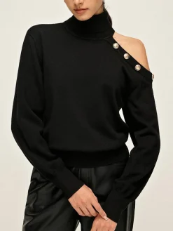 Discount Turtleneck Asymmetrical One Shoulder Sweater Sweater Tops|Sweaters & Cardigans