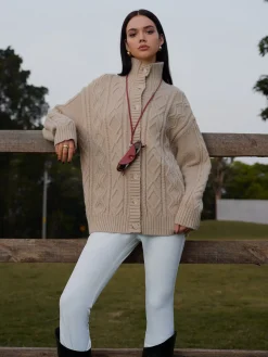 Turtleneck Breasted Cable Knit Outerwear Outerwear|Knitwear