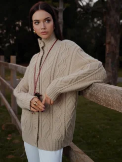 Turtleneck Breasted Cable Knit Outerwear Outerwear|Knitwear