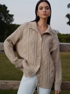 Turtleneck Breasted Cable Knit Outerwear Outerwear|Knitwear