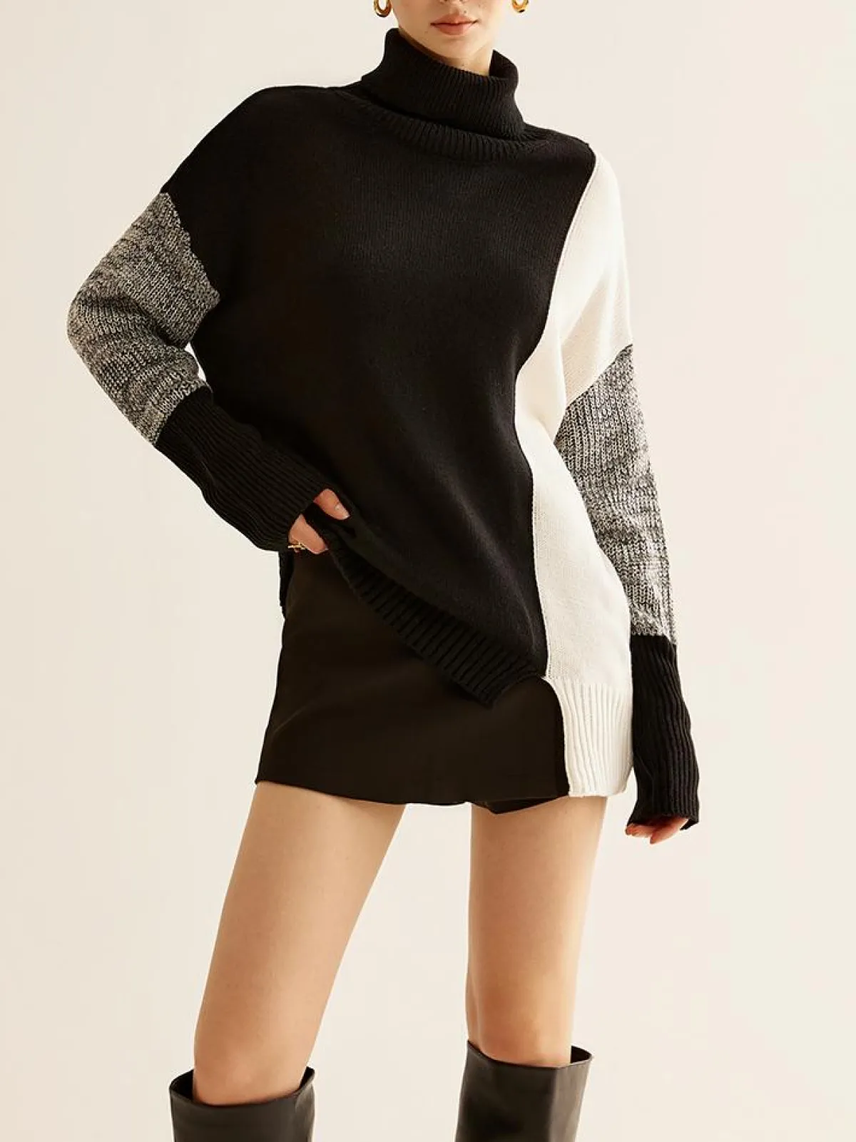 Outlet Turtleneck Color Block Knit Top Sweater Tops|Sweaters & Cardigans