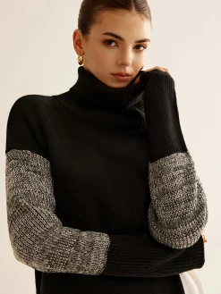 Outlet Turtleneck Color Block Knit Top Sweater Tops|Sweaters & Cardigans