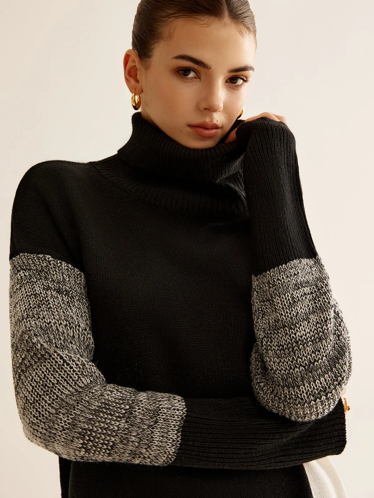 Outlet Turtleneck Color Block Knit Top Sweater Tops|Sweaters & Cardigans