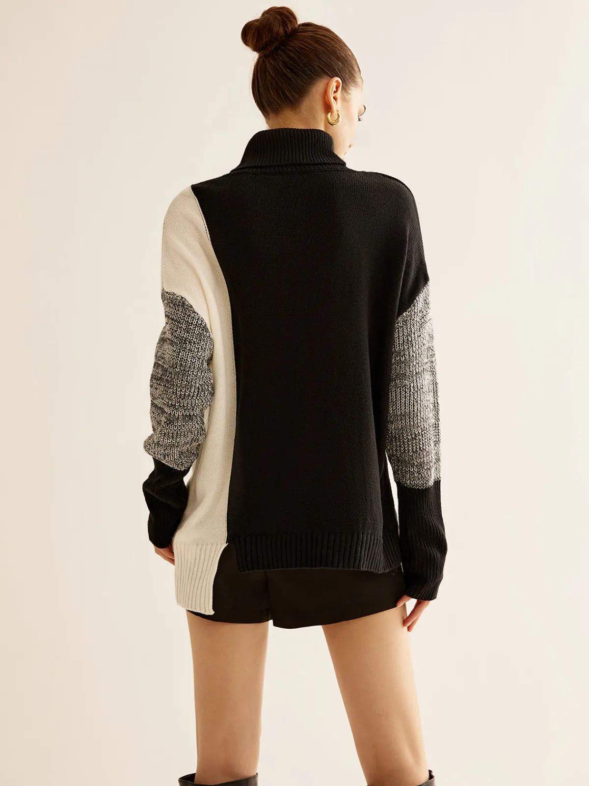 Outlet Turtleneck Color Block Knit Top Sweater Tops|Sweaters & Cardigans