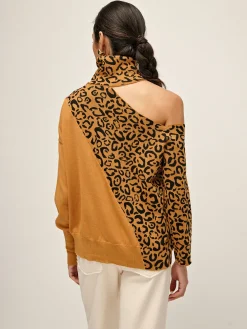 New Turtleneck Cutout Leopard Patchwork Knit Top Sweater Tops|Sweaters & Cardigans