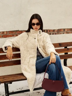 Discount Turtleneck Faux Fur Button Coats Outerwear|Coats