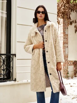 Discount Turtleneck Faux Fur Button Coats Outerwear|Coats