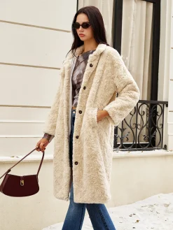 Discount Turtleneck Faux Fur Button Coats Outerwear|Coats