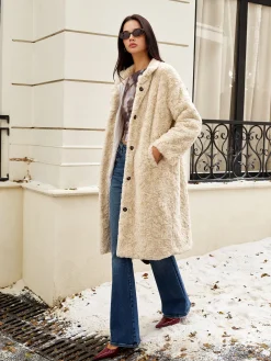 Discount Turtleneck Faux Fur Button Coats Outerwear|Coats
