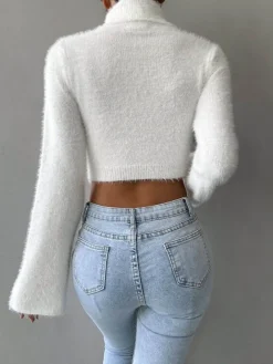 Outlet Turtleneck Fuzzy Crop Blouse Crop Tops|Blouses & Shirts