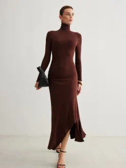 Sale Turtleneck Irregular Pleated Long Dress Casual Dresses|Cocktail & Party Dresses