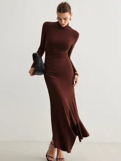 Sale Turtleneck Irregular Pleated Long Dress Casual Dresses|Cocktail & Party Dresses