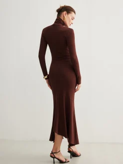 Sale Turtleneck Irregular Pleated Long Dress Casual Dresses|Cocktail & Party Dresses