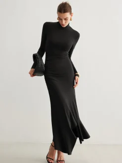Sale Turtleneck Irregular Pleated Long Dress Casual Dresses|Cocktail & Party Dresses