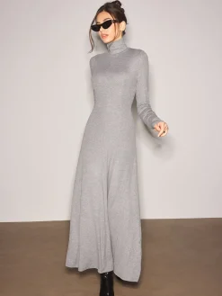 Turtleneck Jersey Long Dress Casual Dresses|Work Dresses