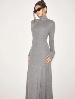 Turtleneck Jersey Long Dress Casual Dresses|Work Dresses