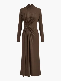 Sale Turtleneck Knotted Pleated Long Dress Cocktail & Party Dresses|Long Dresses
