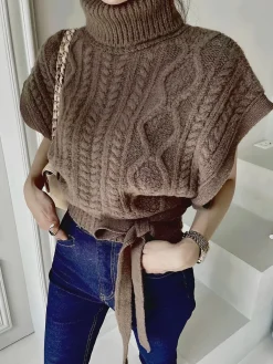 New Turtleneck Knotted Sweater Vest Sweater Vests|Sweaters & Cardigans