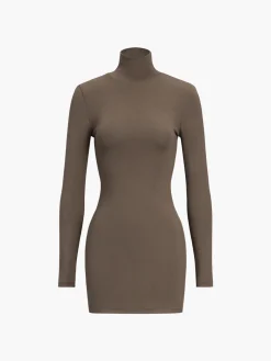 Clearance Turtleneck Open Back Long Sleeve Short Dress Black Dresses|Casual Dresses