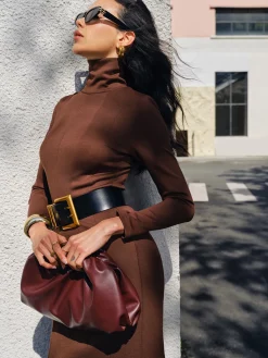 Hot Turtleneck Pinstripe Jersey Dress Without Belt Casual Dresses|Work Dresses