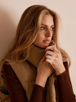 Online Turtleneck Quilted Zipper Vest Outerwear|Vests