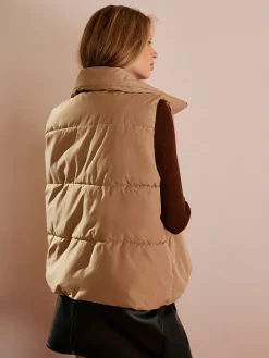 Online Turtleneck Quilted Zipper Vest Outerwear|Vests