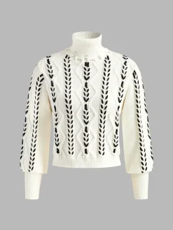 Clearance Turtleneck Raw Hem Twist Sweater Sweater Tops|Sweaters & Cardigans