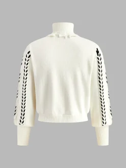 Clearance Turtleneck Raw Hem Twist Sweater Sweater Tops|Sweaters & Cardigans