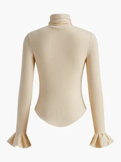 Online Turtleneck Ribbed Ruffle Sleeve Blouse Blouses & Shirts|Tops