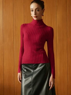Hot Turtleneck Ribbed Slim Sweater Sweater Tops|Sweaters & Cardigans