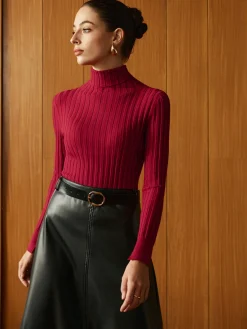 Hot Turtleneck Ribbed Slim Sweater Sweater Tops|Sweaters & Cardigans