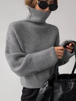 Best Turtleneck Ribbed Warm Sweater Sweater Tops|Sweaters & Cardigans