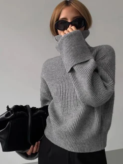 Best Turtleneck Ribbed Warm Sweater Sweater Tops|Sweaters & Cardigans