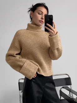 Best Turtleneck Ribbed Warm Sweater Sweater Tops|Sweaters & Cardigans
