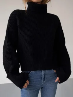 Best Turtleneck Ribbed Warm Sweater Sweater Tops|Sweaters & Cardigans