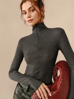 New Turtleneck Ribbed Zipper Blouse Blouses & Shirts|Tops