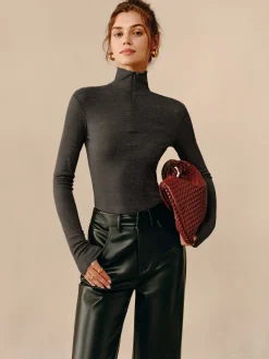 New Turtleneck Ribbed Zipper Blouse Blouses & Shirts|Tops
