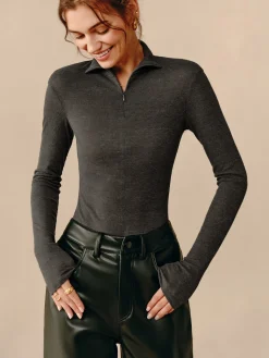 New Turtleneck Ribbed Zipper Blouse Blouses & Shirts|Tops