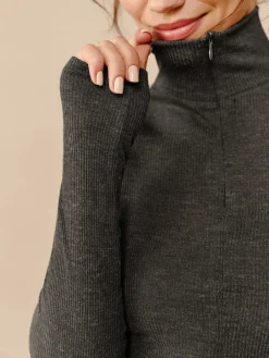 New Turtleneck Ribbed Zipper Blouse Blouses & Shirts|Tops