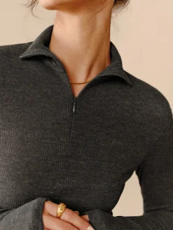 New Turtleneck Ribbed Zipper Blouse Blouses & Shirts|Tops