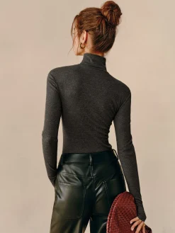 New Turtleneck Ribbed Zipper Blouse Blouses & Shirts|Tops