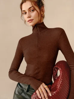New Turtleneck Ribbed Zipper Blouse Blouses & Shirts|Tops