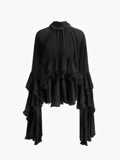 Clearance Turtleneck Ruffle Chiffon Shirt Blouses & Shirts|Tops