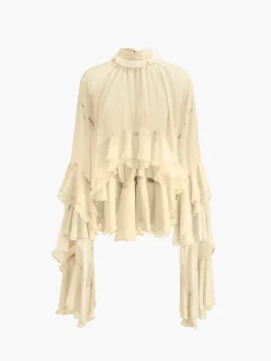 Clearance Turtleneck Ruffle Chiffon Shirt Blouses & Shirts|Tops