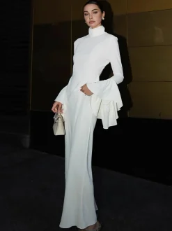 Outlet Turtleneck Ruffle Sleeve Long Dress White Dresses|Cocktail & Party Dresses