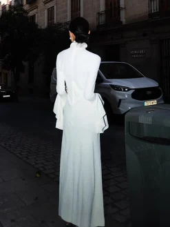 Outlet Turtleneck Ruffle Sleeve Long Dress White Dresses|Cocktail & Party Dresses