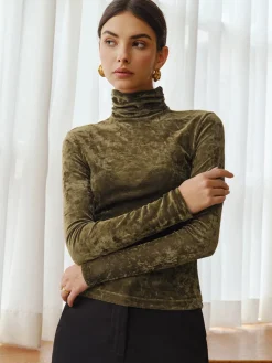 Best Turtleneck Semi-Sheer Velvet Top T-shirts|Tops